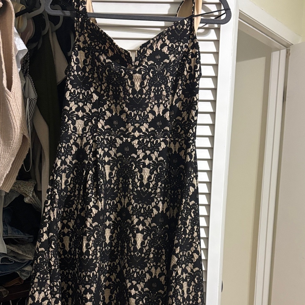 Francesca's Collections Black and Cream Lace Midi Dress